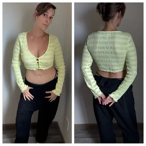 Urban Outfitters  Ribbed Lettuce Edge Crop Top Neon Yellow Large