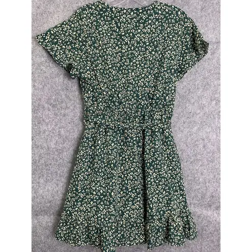 In April 1986 Green Floral Wrap Mini Dress M/L Ruffle Hem Fall Layer Coquette Size M