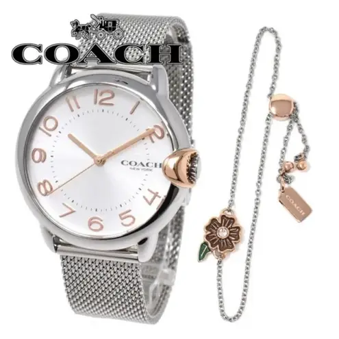 Coach  watch + bracelet set 14000072 mash adjustable sterling silver band & case