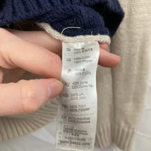 AA & ZZ Womens M Beige & Blue Embroidered Cat Sweater Color Block Kitty Pawprint Size M