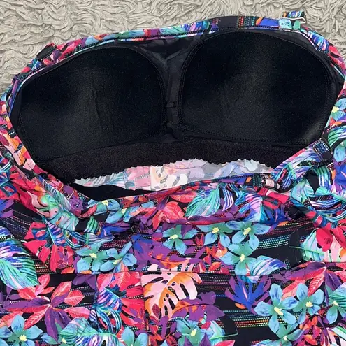 Swimsuits For All Tankini Top Floral Bandeau Swimsuit Swim Blousy 18 Blue