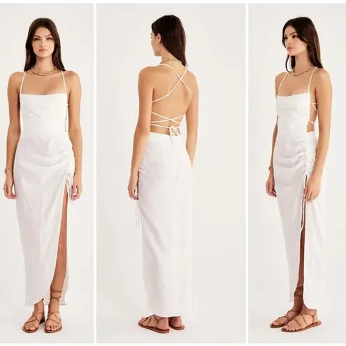 Rumer LouLou Maxi Dress White Linen NEW Size Medium $289 Wedding Beach Grad Prom