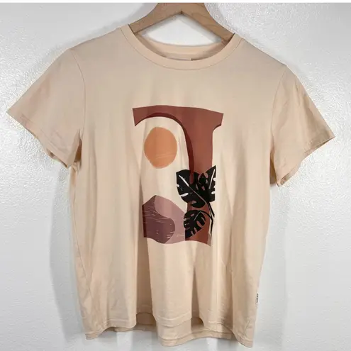 Böhme Graphic Tee Abstract Print Short Sleeve Casual Top Beige Size Small Tan