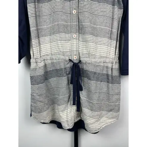 Anthropologie Postmark Blue White Long Roll Tab Sleeve Tie‎ Front Shirt Dress XS