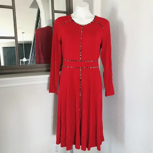 cupio  Dress Red Crepe Midi Long Sleeve Size L NWT