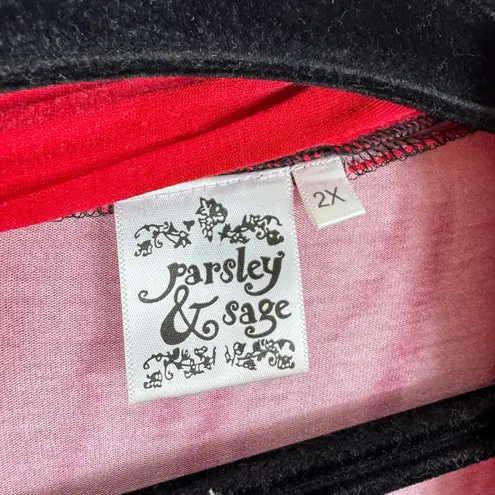 Parsley & Sage Red Gray Patterned Rayon Stretchy Lightweight Open Vest Size 2X