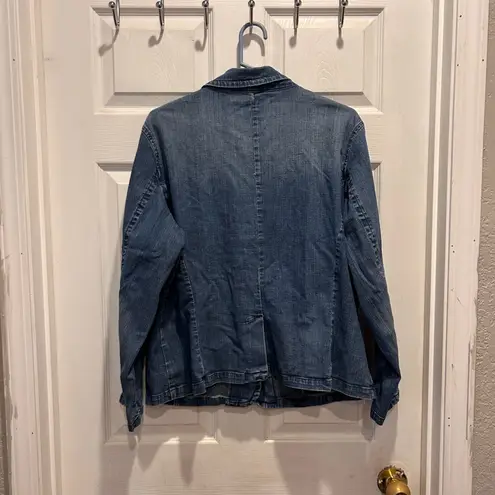 st. john's bay  Women's Denim Blazer Jacket Blue 1X Cotton Stretch Fitted Cottage