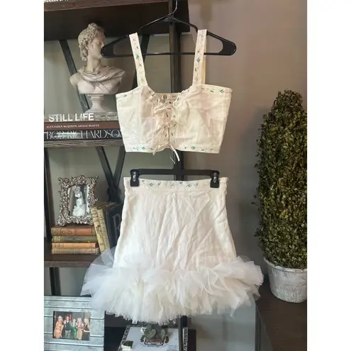 Fanm Mon Fol Embroidered Tulle Skirt Set Ivory Womens Size Small White