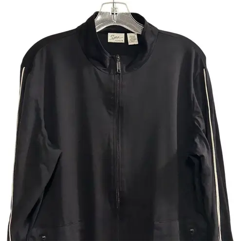 Spa by Chico's Women's Black Jacket Size 2 with White Piping Casual Size L