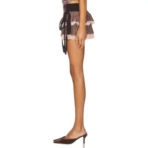 Revolve Zemeta Baby Rag Doll Brown Tutu Coquette Linen Mini Skirt Bloomers MED