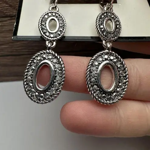 Dana Buchman Silver Tone Rhinestone Dangle Drop Pierced Earrings NWT