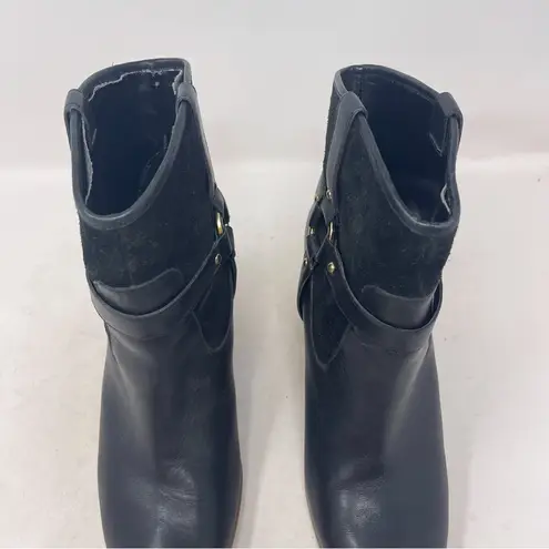 Ralph Lauren  Lauren Dylan Black Genuine Leather Harness Booties Mid Calf Sz 9.5