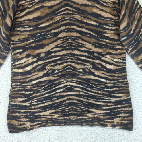 Talbots  Pure Cashmere Top Medium Brown Black Tiger Stripe Animal‎ Print