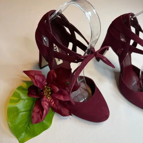 Dune London 267 Cannas d'Orsay Pumps Lace Up Stiletto Heels Burgundy Suede Sz 37