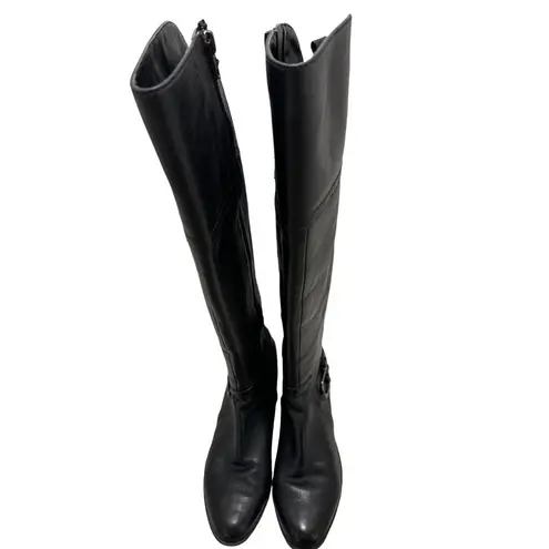 Audrey Brooke  Black Leather Knee-High Riding Boots Buckle Detail 8.5 New Preppy