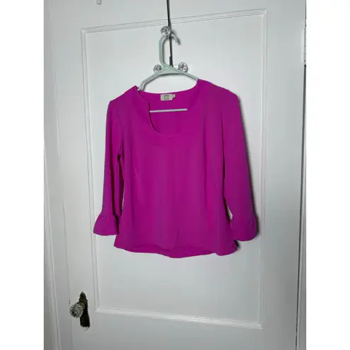 Katherine Way Marco Deep Pink Slinky Stretch 3/4 Ruffle Bell Sleeve Top Size SM Size M