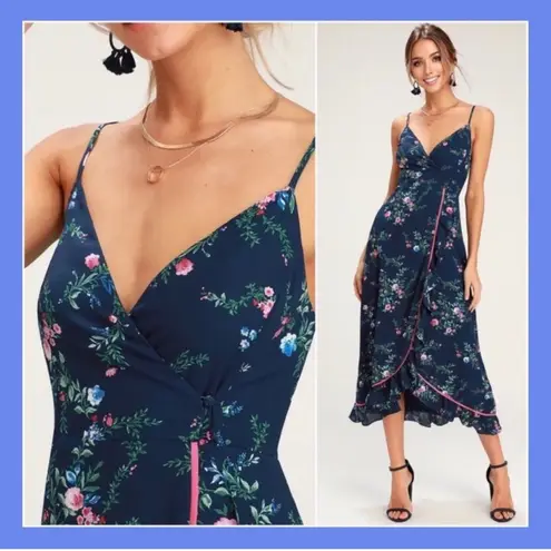 ValMarie Floral Navy Wrap Midi Dress Medium