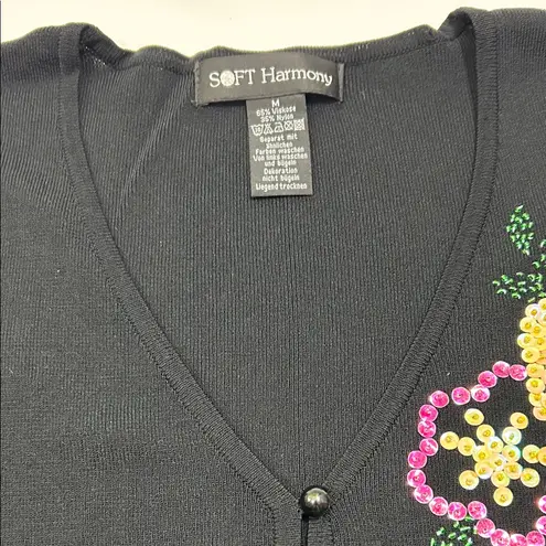 Black Floral Embellished Women's Sweater Size M