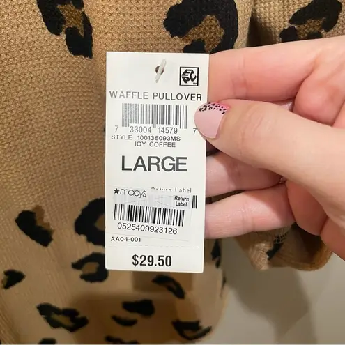 Style & Co  Leopard Print Waffle Knit Pullover Icy Coffee Top Size Large - Image 6