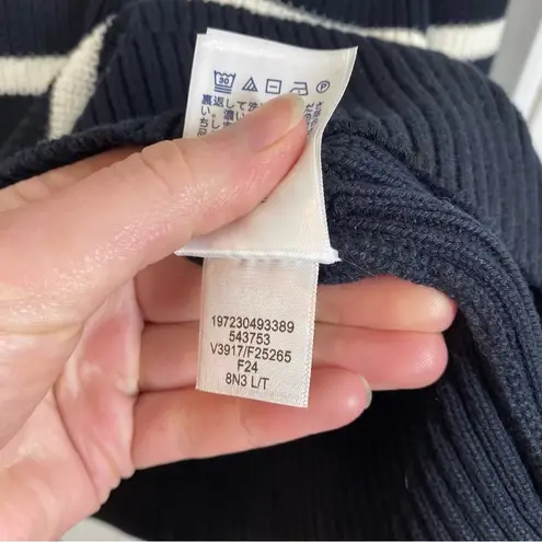 Lands End Navy Cream Stripe Quarter Zip Up Fisherman Sweater Large Tall NWT prep Blue