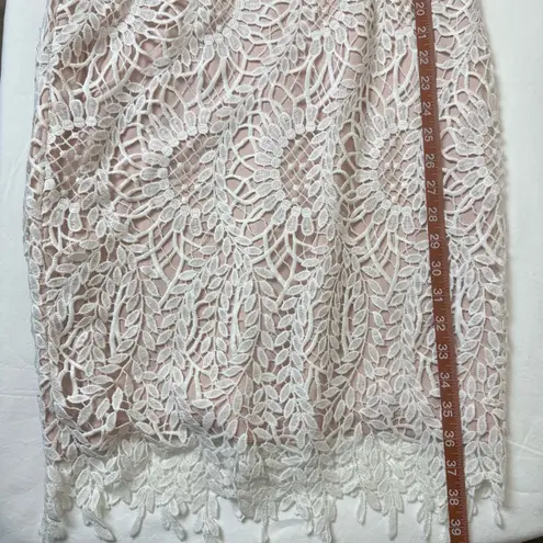 Ivanka Trump White Floral Lace Cocktail Dress with Pink Lining, Size 4