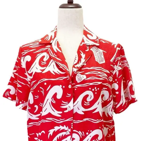 C&C California NWT Linen Top Red & White Tropical Hawaiian Shirt Size Small NEW