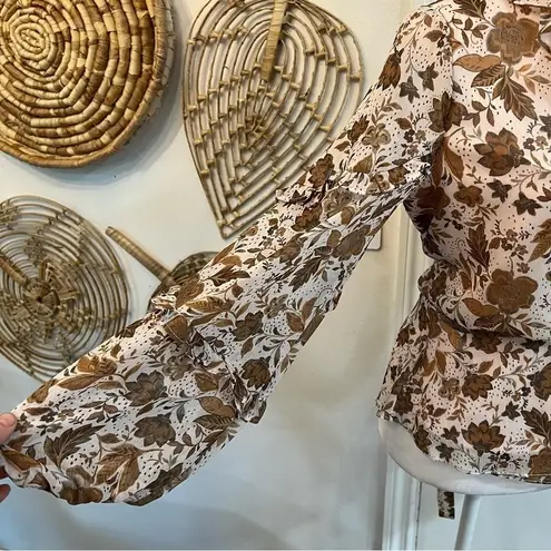 CeCe NWT Romantic floral wrap blouse 70s fall cottagecore BalletCore Sz S