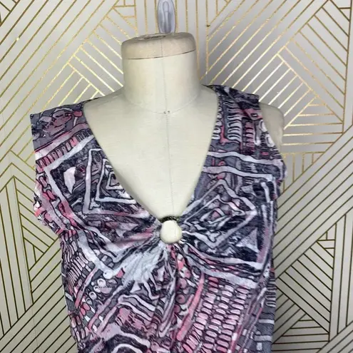 St. John Sport Belted Gray & Pink Geometric Print Tank Dress Size US Small