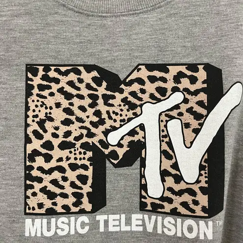 MTV Brand MTV Gray Crewneck Sweatshirt with Leopard Print Logo Sz M