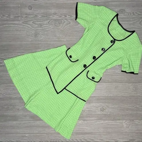 Handmade vintage clueless style green suit set short bottom suit top large 80s Size M