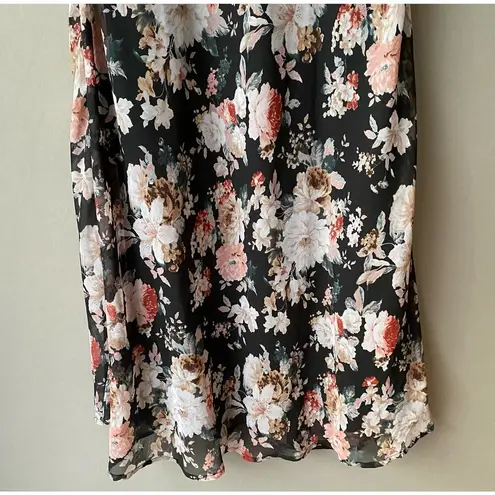re:named sz S black pink floral off shoulder maxi sundress