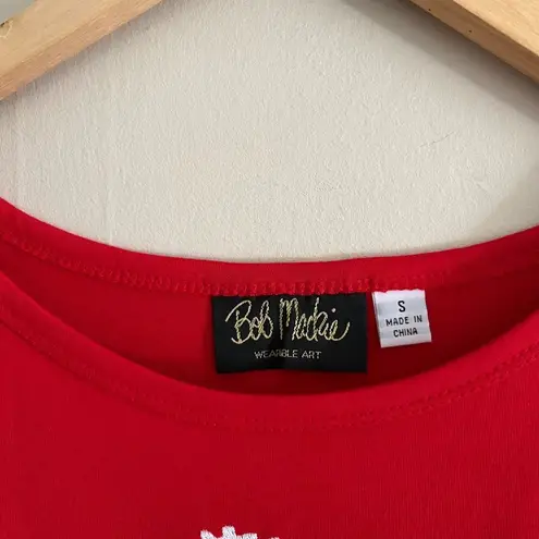 Bob Mackie 90s Red Floral Embroidered Applique Wearable Art Shift Dress L