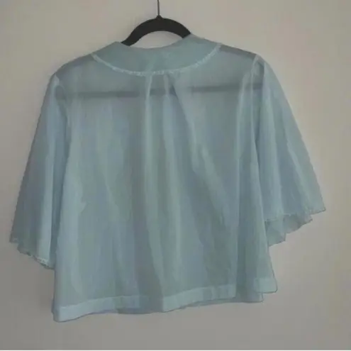 Vintage Baby Blue Babydoll Pajama Lingerie Blouse Jacket Coverup Top Size M