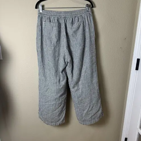 Old Navy Linen Drawstring Wide Leg Pants Trousers Striped Size Medium Petite