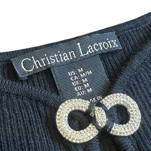 Christian LaCroix Black Sheath Bodycon Dress Sleeveless Crystal Bow Size Medium