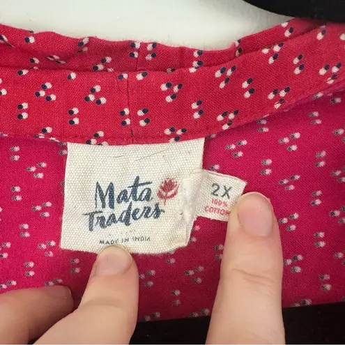 Mata Traders Red Floral Tie Neck Button Front Blouse Size 2X