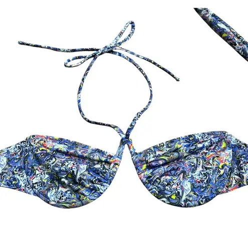 Bananhot NWT St Tropez Bikini Top Marbled Water Blue Tie Underwire Size Small