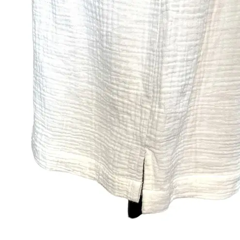 Monrow Gauze Cotton Henley Halter Collared Button Sleeveless Dress White Small