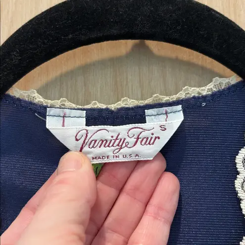 Vtg Vanity Fair Dressing Gown Blue Full Length Robe Cream Lace Trim Size Small