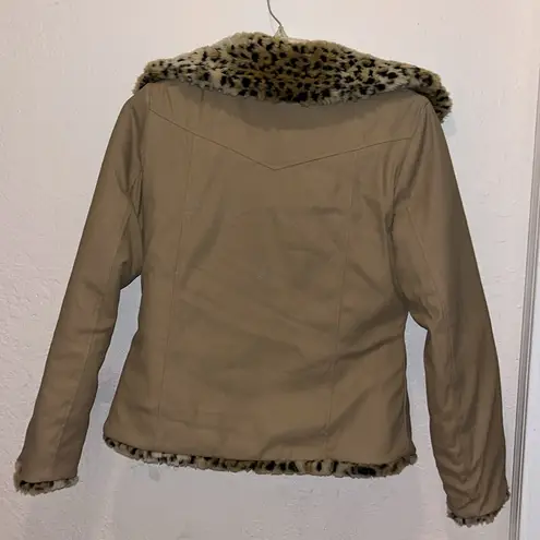 Leopard Print Faux Fur Totally Reversible Faux Leather Jacket Black Size M