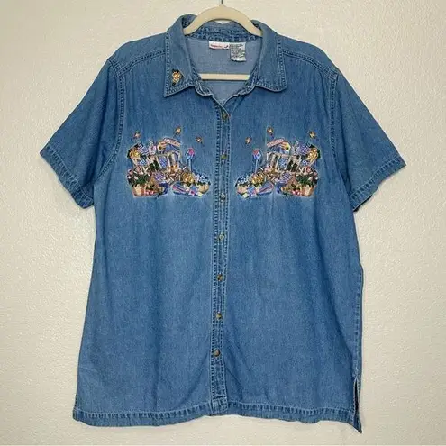 Bobbie & Brooks Bobbie Brooks Vintage Blue Denim Embroidered Button Down Shirt