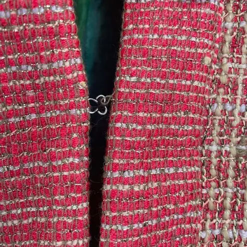 Jonofui Women's Tweed 3/4 Sleeve Lined Blazer Jacket Pink Medium Silk lining Pink