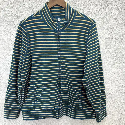 LL Bean sweatshirt 1X blue striped full zip cotton outdoors gorpcore hiking