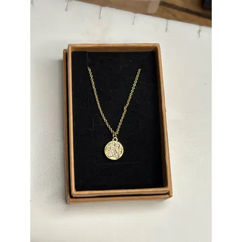 Spartina Gold Tone Paw Print Pendant Necklace With Crystal Accents