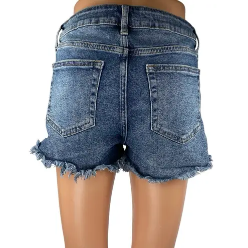 Justusa Women's Blue Mid Rise Frayed Raw Hem Mini Cutoff Denim Jeans Shorts Sz M Size M