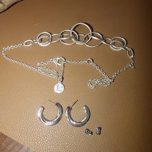 Monet St. Jude Interlocking Rings Chain Necklace Monet Hoop Post Earrings Set Silver