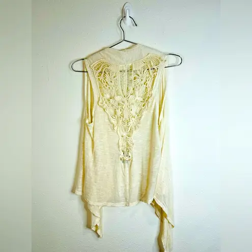 American Dream Cream Drape Vest with Crochet Boho Sleeveless Cardigan Size Small