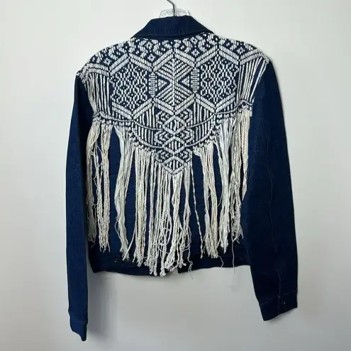 Levi's  Womens French Fringe Trucker Jacket Small Western Rodeo Blue Denim‎ NEW