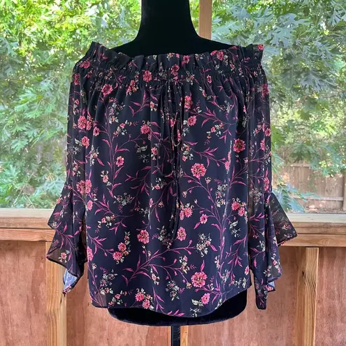Scripted  Black Floral Peasant Blouse Off The Shoulder Size S. NEW thumbnail 2