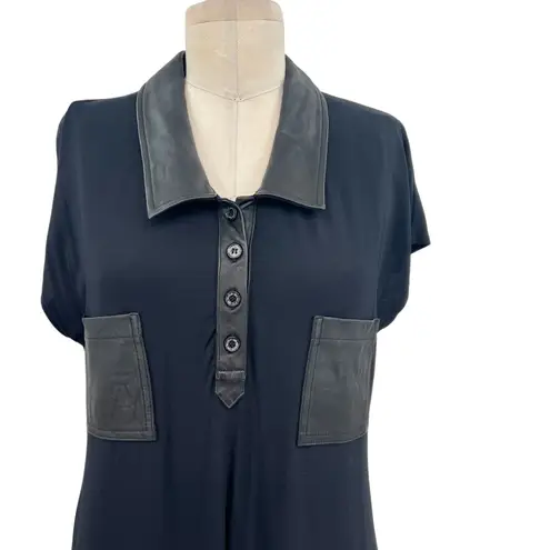 Love moschino Shirt Dress Collared Leather Detail Short Sleeve Black Size US 6